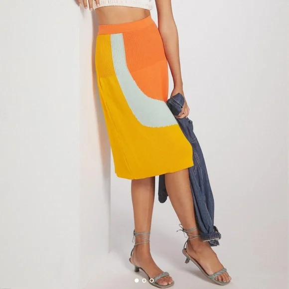 Anthro Margo Baridon Colorblocked Knit Midi Skirt - Picture 3 of 12